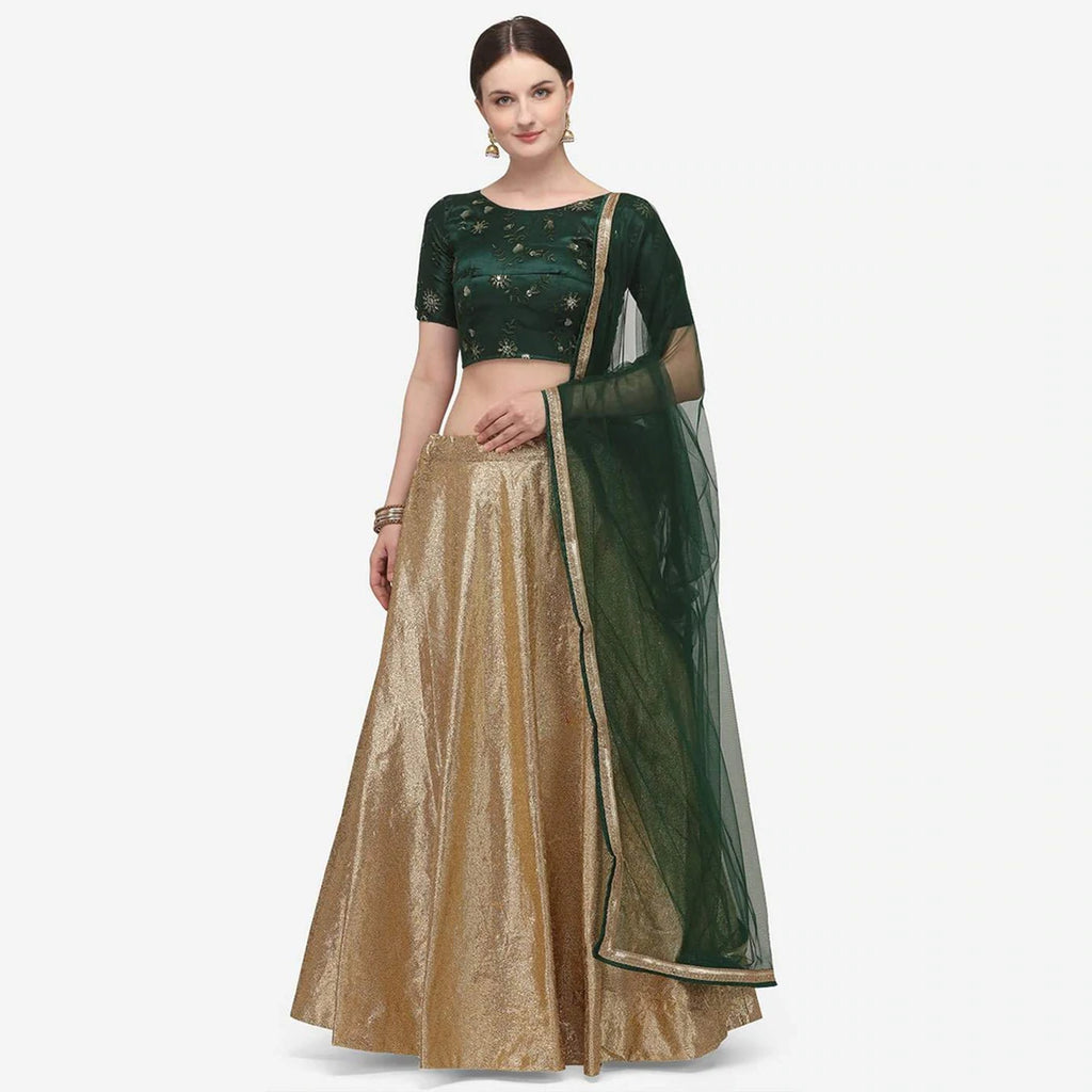 Gold And Green Indore Silk Lehenga Choli with Net Dupatta ClothsVilla