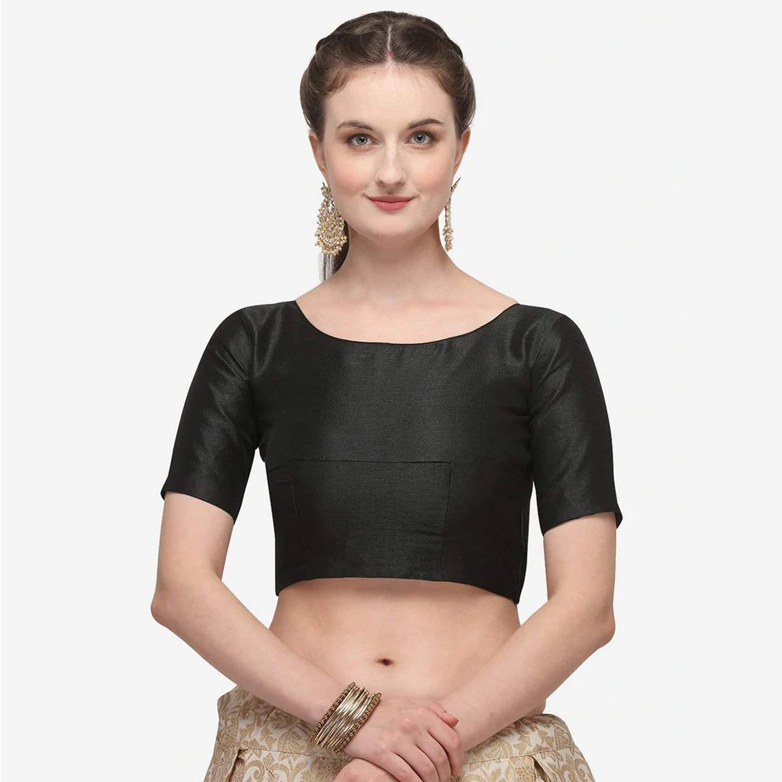 Gold Color Banarasi Lehenga with Black Blouse ClothsVilla