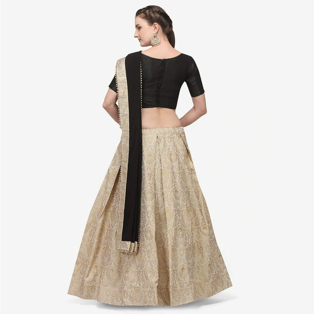 Gold Color Banarasi Lehenga with Black Blouse ClothsVilla