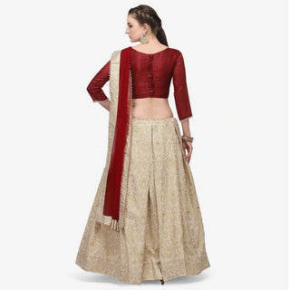 Gold Color Banarasi Lehenga with Red Blouse ClothsVilla