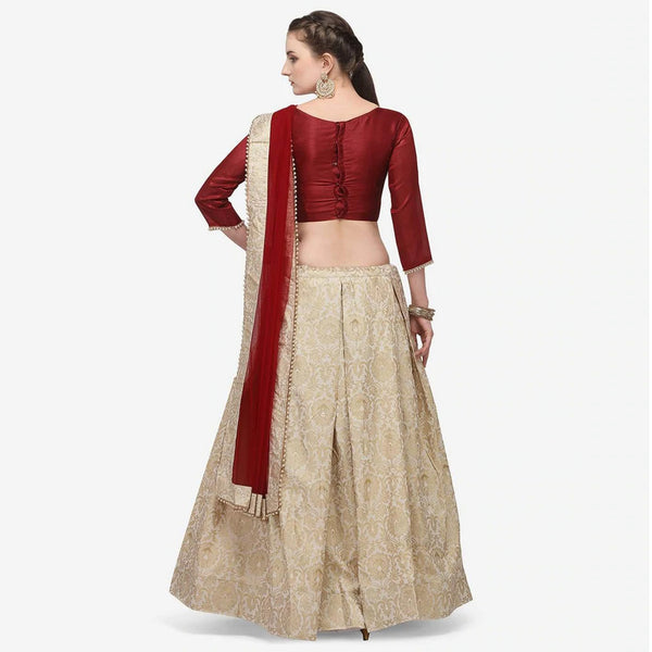 Gold Color Banarasi Lehenga with Red Blouse ClothsVilla