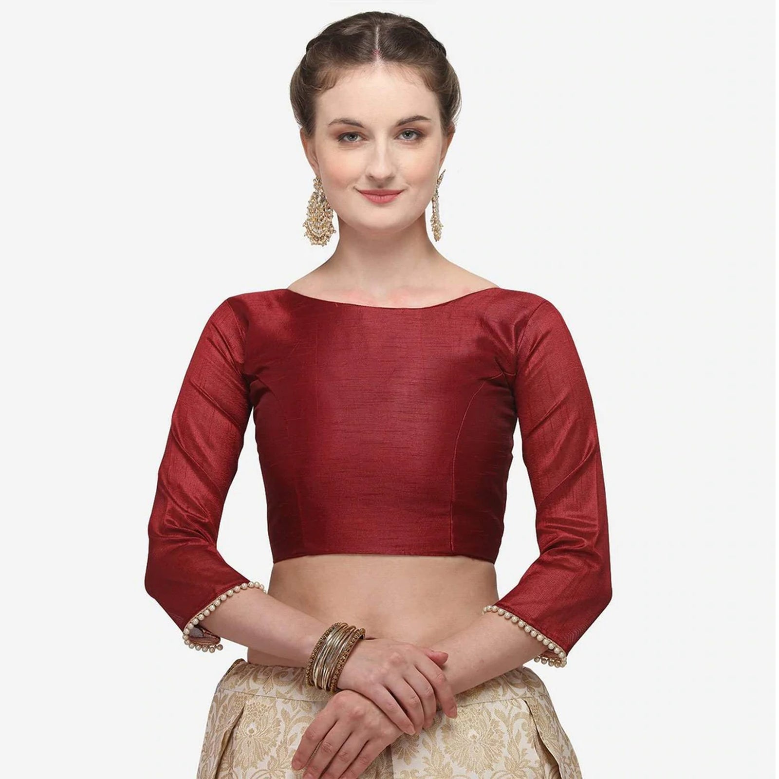 Gold Color Banarasi Lehenga with Red Blouse ClothsVilla