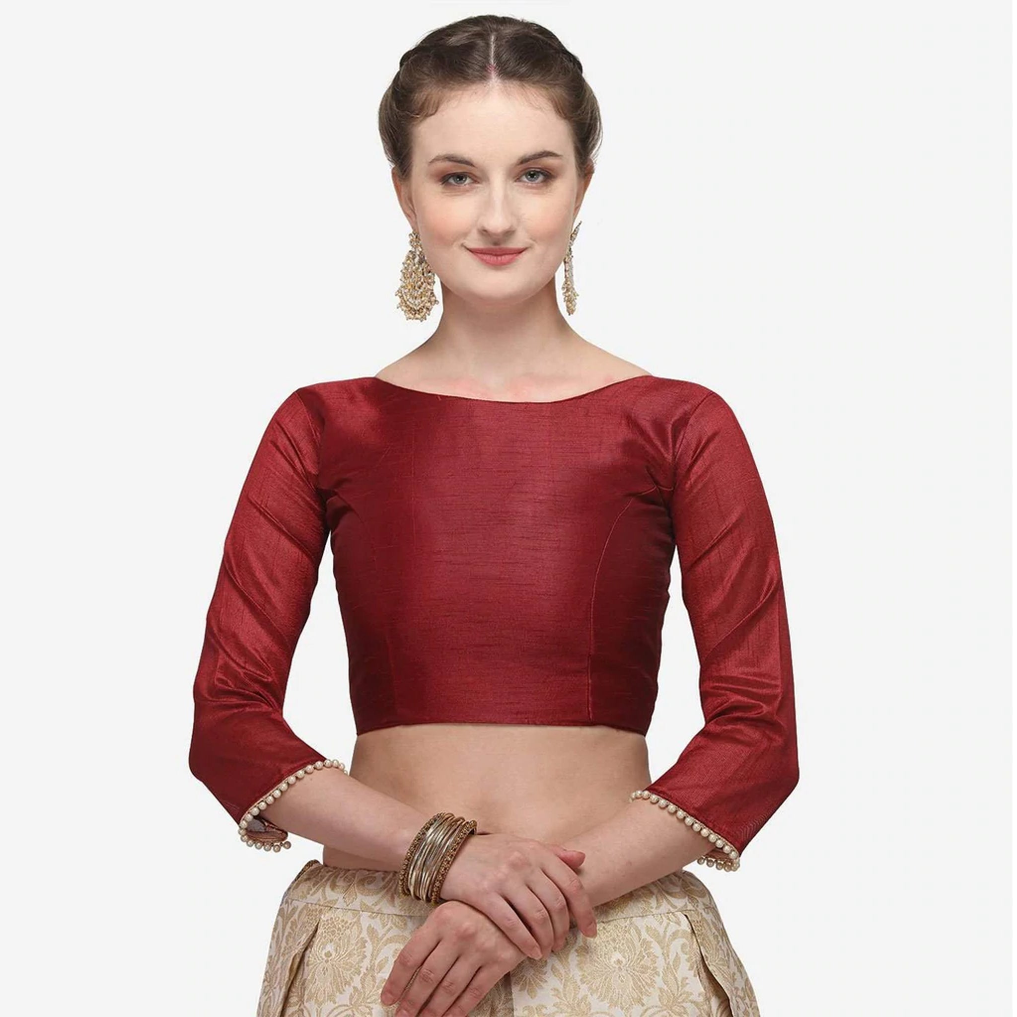 Gold Color Banarasi Lehenga with Red Blouse ClothsVilla