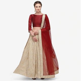 Gold Color Banarasi Lehenga with Red Blouse ClothsVilla
