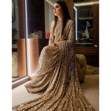 Load image into Gallery viewer, Gold Color Shimmer Party Wear Glitter Sequence Saree for Wedding ClothsVilla
