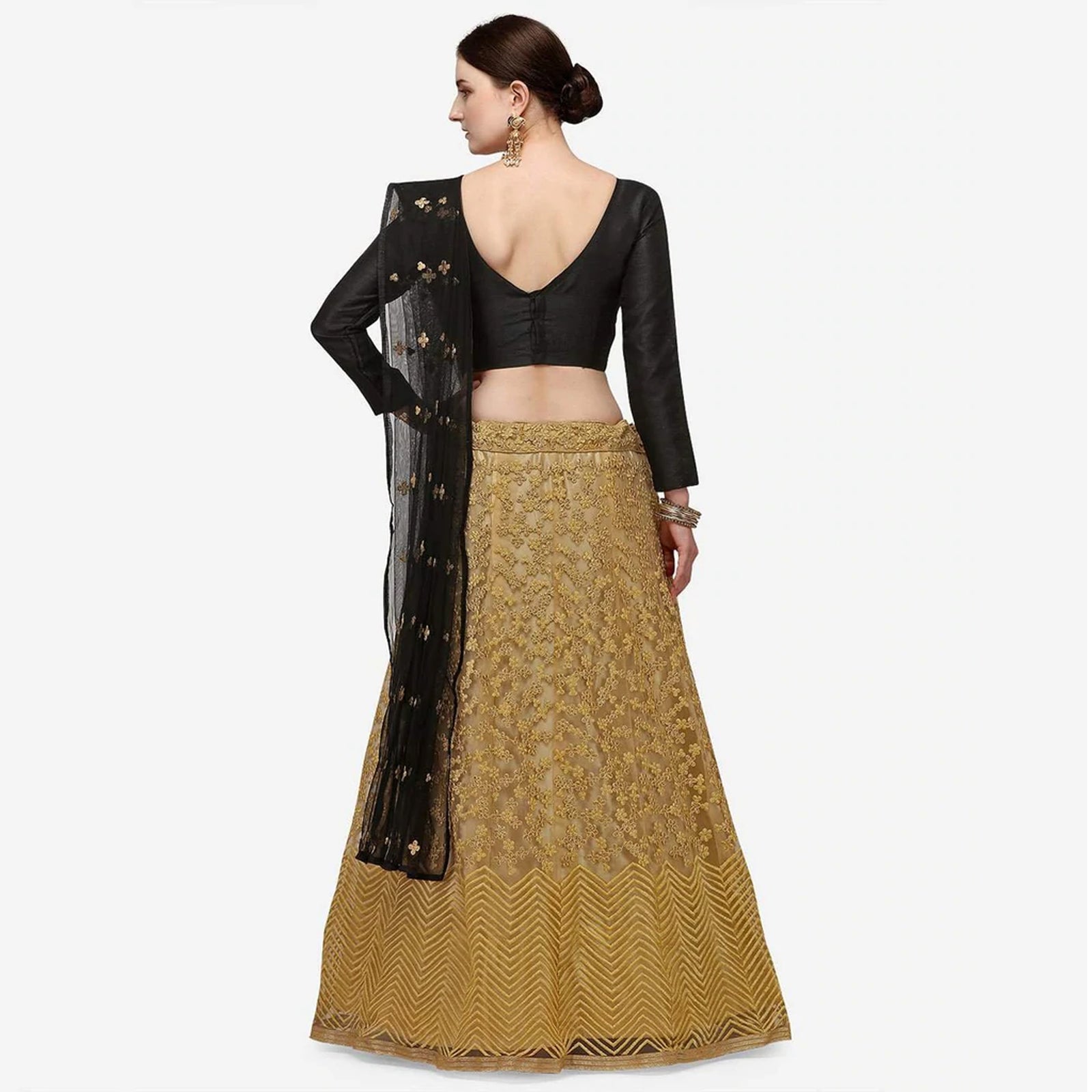 Gold Lehenga with Embroidery Work and Black Top ClothsVilla