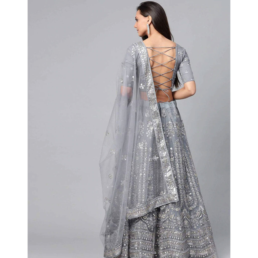 Regent Grey Thread, Sequence and Zari Work Lehenga choli ClothsVilla