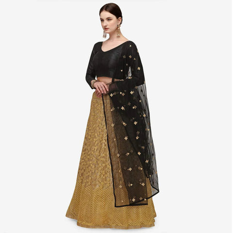 Gold Lehenga with Embroidery Work and Black Top ClothsVilla Main image