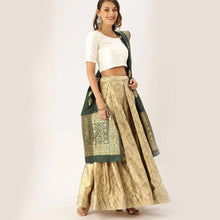 Load image into Gallery viewer, Gold Satin Lehenga with Banarasi Silk Dupatta ClothsVilla