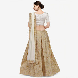 Golden Banarasi Lehenga with White Blouse ClothsVilla