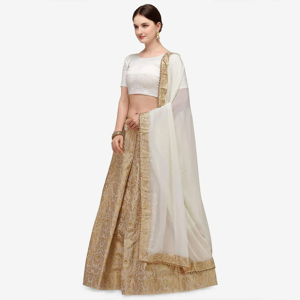 Golden Banarasi Lehenga with White Blouse ClothsVilla