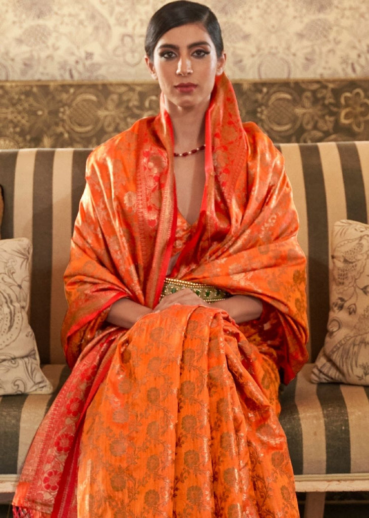 Amber Orange Woven Banarasi Tussar Silk Saree : Top Pick Clothsvilla