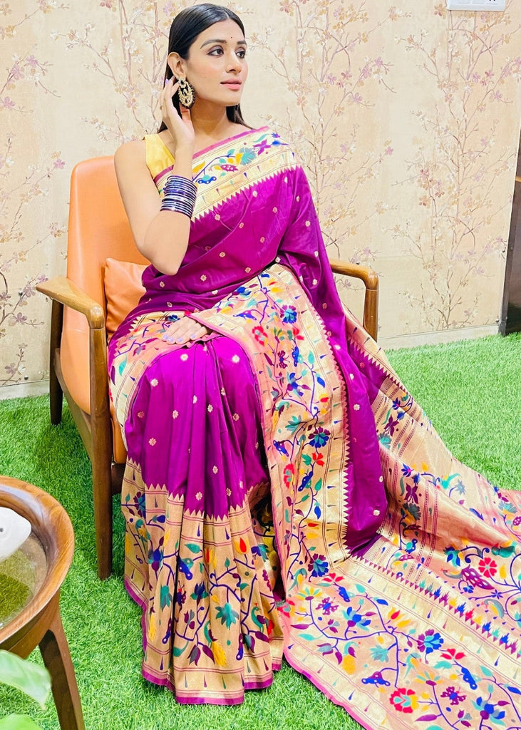 Magenta Purple Zari Woven Paithani Silk Saree Clothsvilla