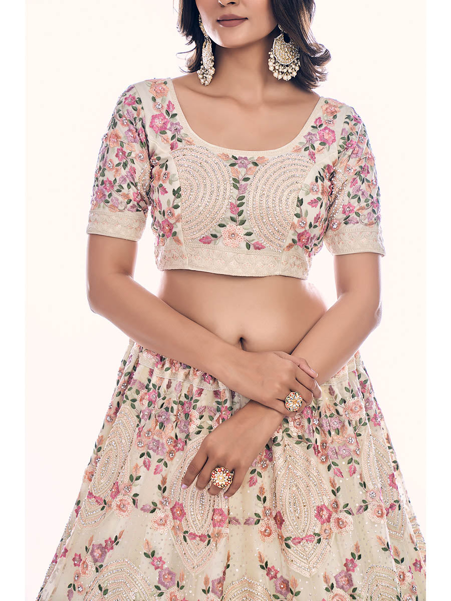 White Soft Net Embroidered Designer Lehenga Choli Clothsvilla