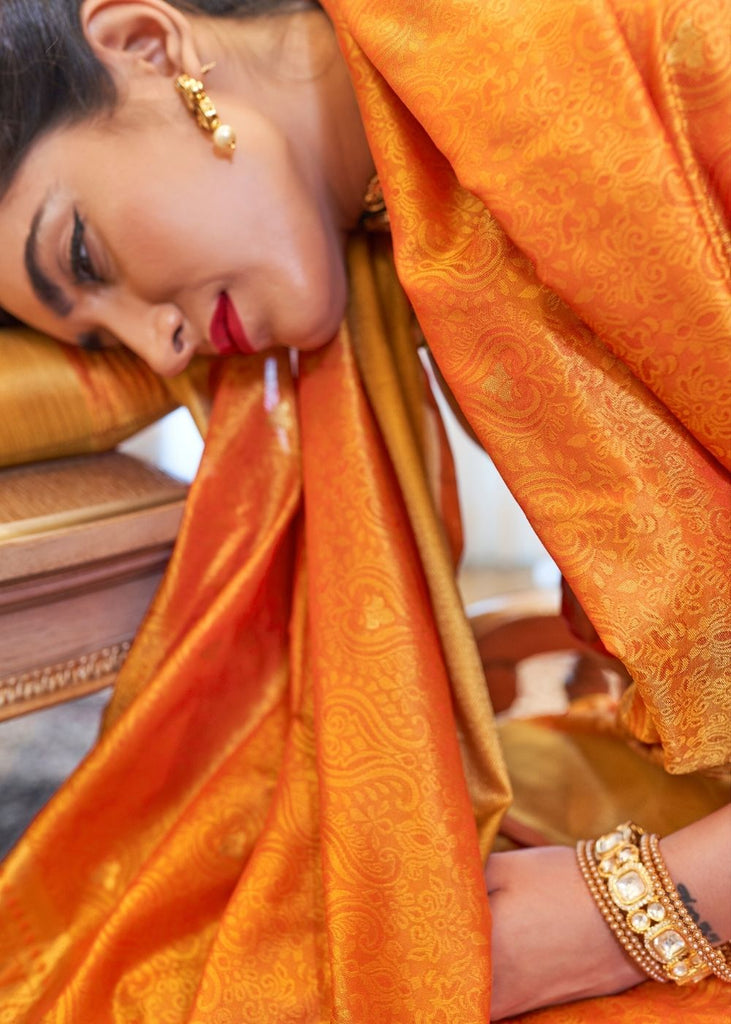 Pumpkin Orange Ultra Soft Kanjivaram Silk Saree with Zari  Border and Pallu Clothsvilla