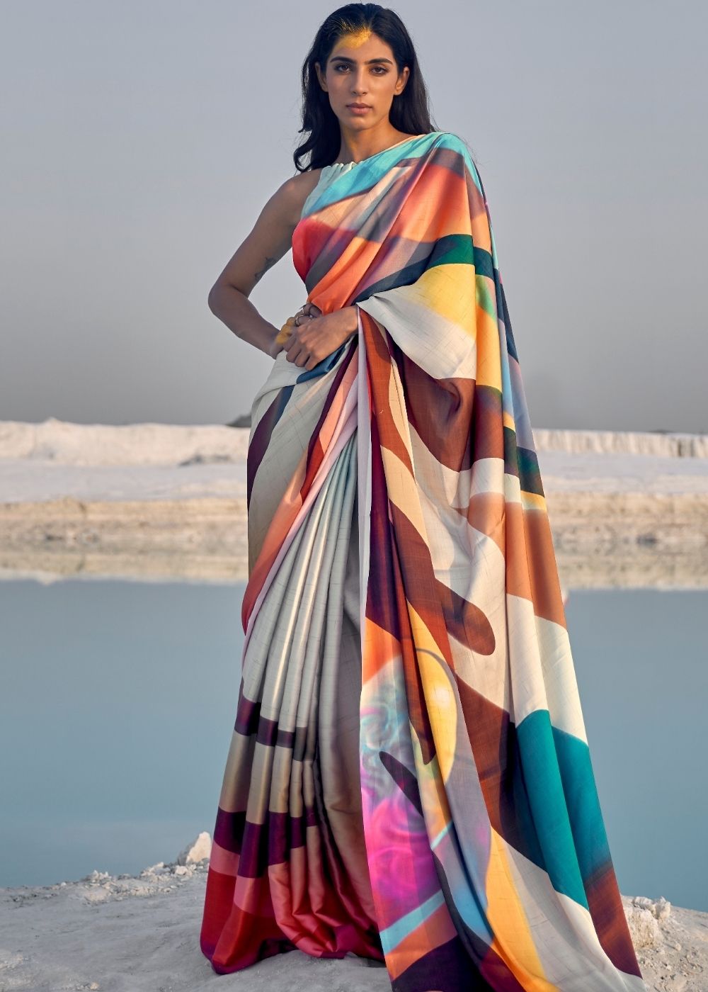 Multicolor Digital Printed Crepe Silk Saree : Top Pick Clothsvilla Main image