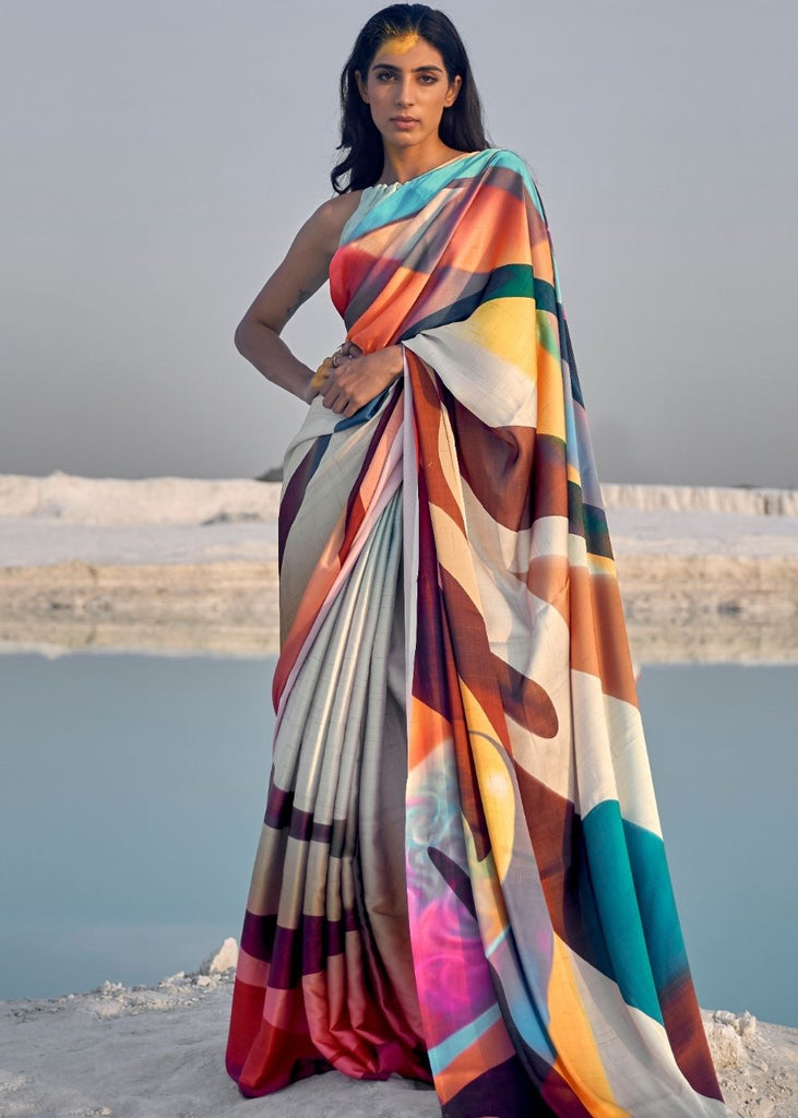 Multicolor Digital Printed Crepe Silk Saree : Top Pick Clothsvilla