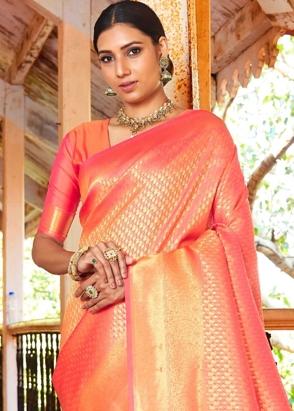Coral Orange Woven Kanjivaram Saree:Limited Edition Clothsvilla