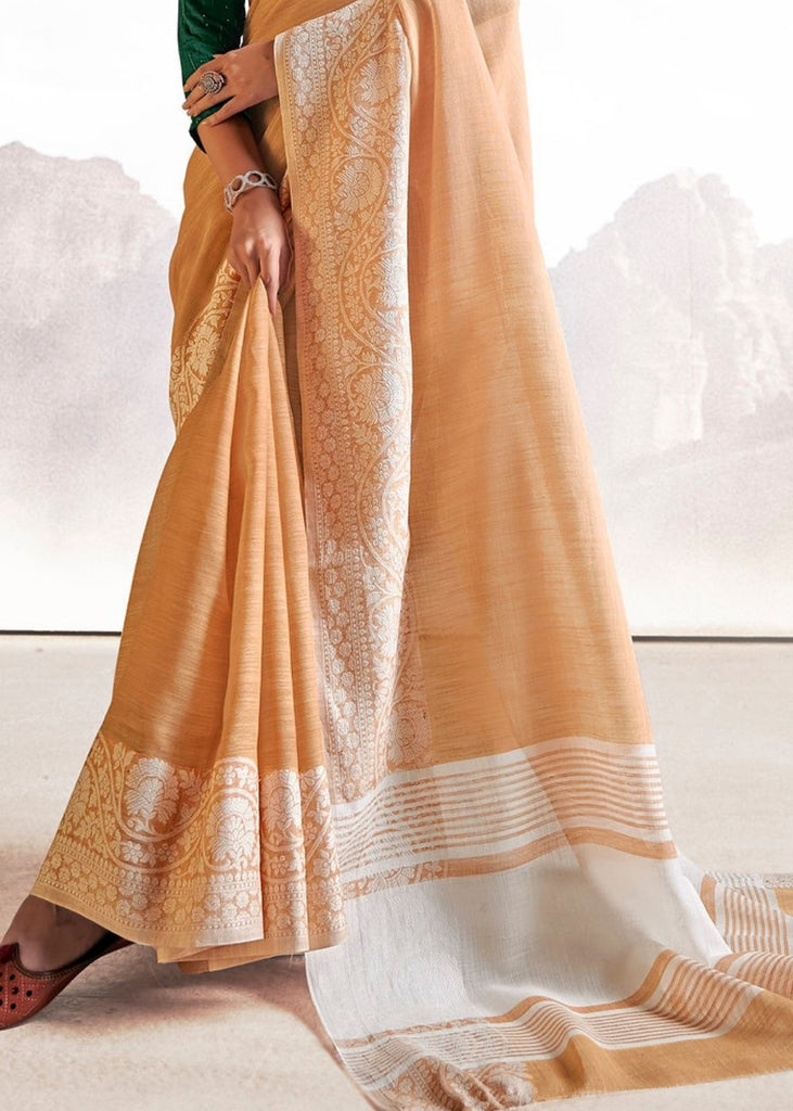 Salmon Orange Soft Linen Silk Saree with Lucknowi work and Sequence Blouse Clothsvilla