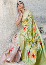 Load image into Gallery viewer, Lime Green Digital Printed Satin Silk Saree Clothsvilla