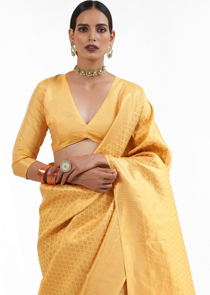 Canary Yellow Kanjivaram Soft Woven Silk Saree Clothsvilla