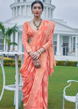 Load image into Gallery viewer, Salmon Orange Lucknowi Chikankari Weaving Silk Saree Clothsvilla