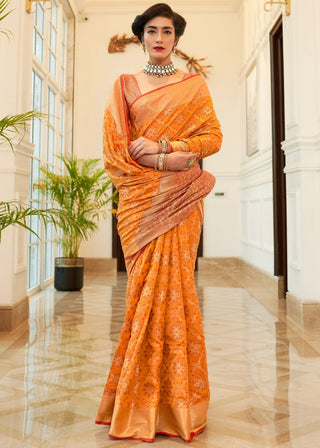 Orange Patola Silk Saree with Jaal work Border Clothsvilla