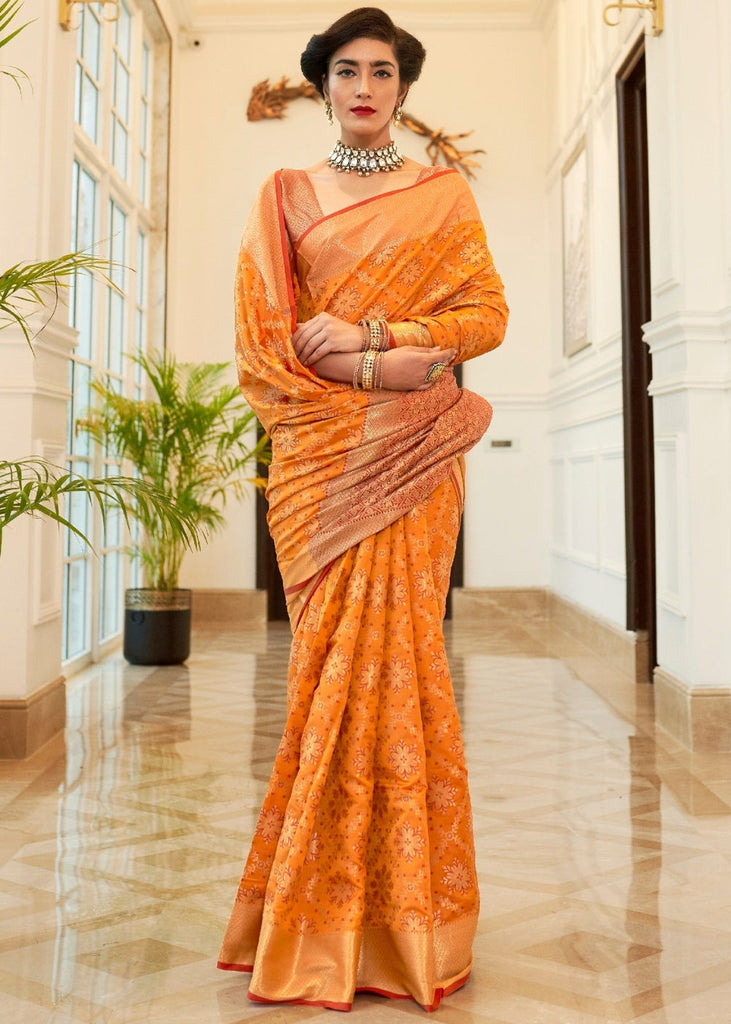 Orange Patola Silk Saree with Jaal work Border Clothsvilla