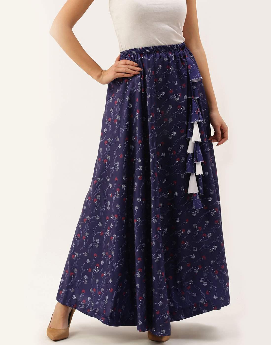 Heavy Cotton Blue Skirt with Digital Print ClothsVilla