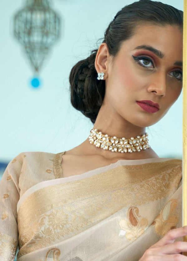 Ivory White Zari Woven Organza Silk Saree : Top Pick Clothsvilla