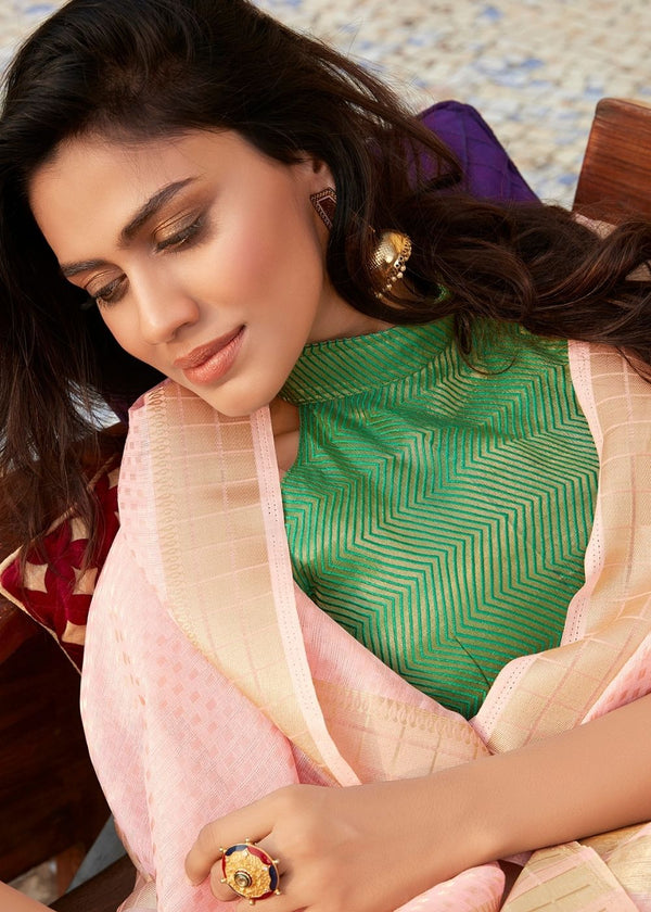 Flamingo Pink Zari Woven Tissue Silk Saree : Top Pick Clothsvilla