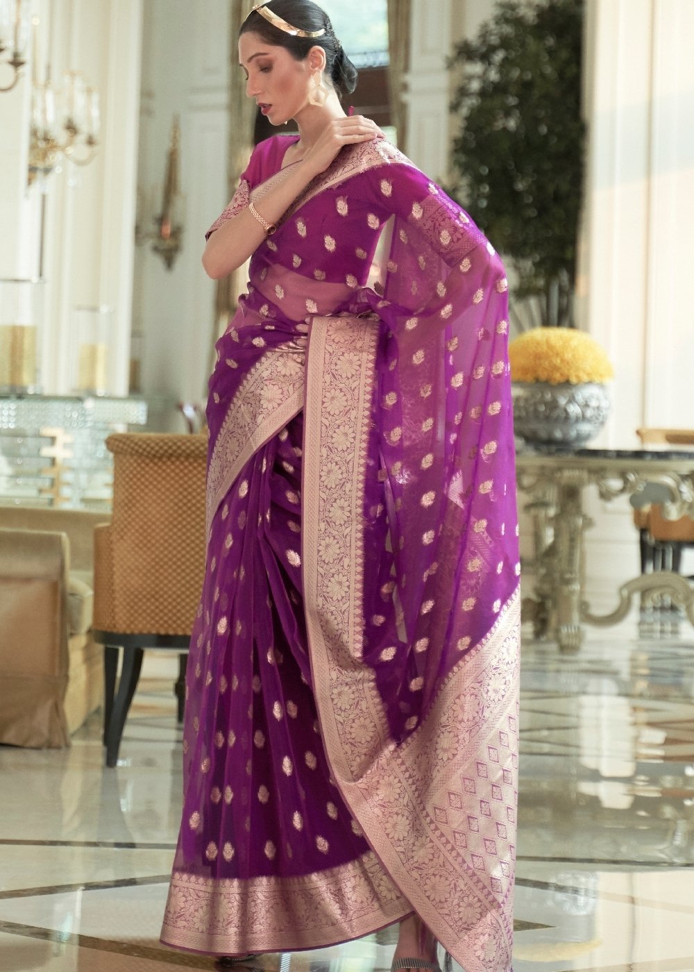 Dark Orchid Purple Zari Woven Organza Silk Saree Clothsvilla Main image