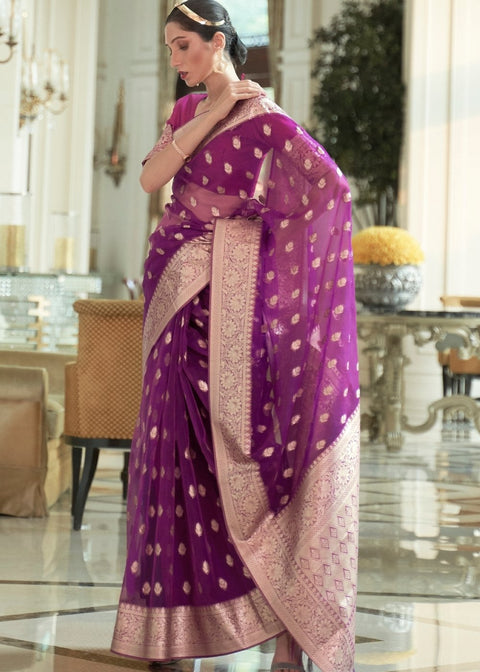 Dark Orchid Purple Zari Woven Organza Silk Saree Clothsvilla Main image