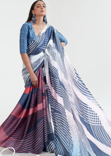 Load image into Gallery viewer, Steel Blue &amp; White Satin Silk Digital Printed Saree Clothsvilla