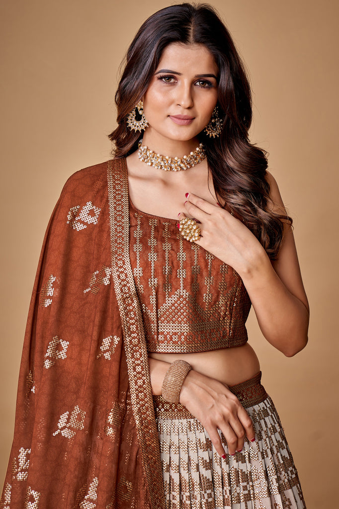 Brown Sequins Work Georgette Wedding Wear Lehenga Choli Clothsvilla