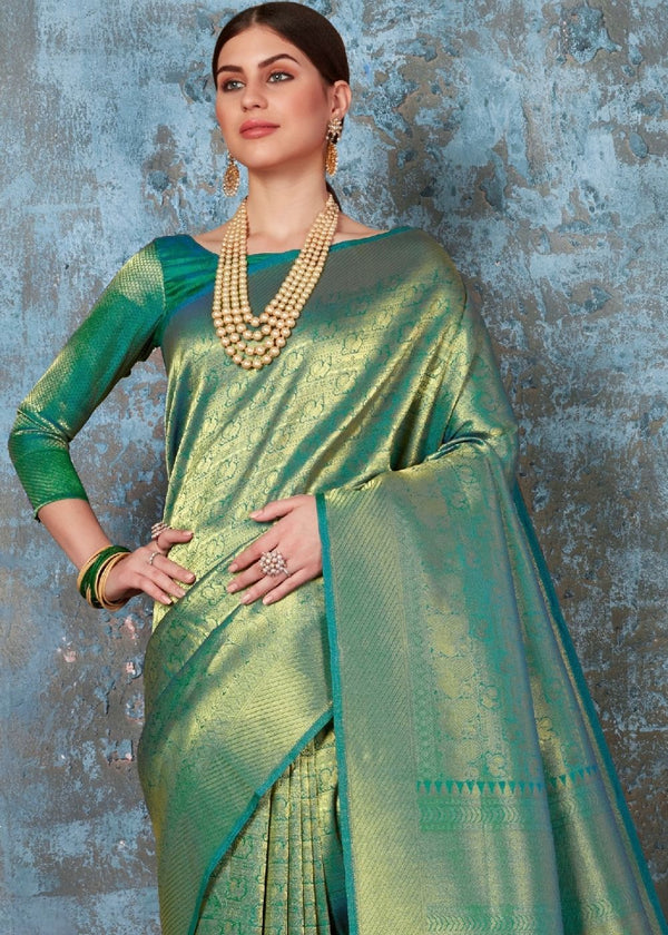 Forest Green Handloom Weave Kanjivaram Silk Saree : Special Wedding Edition Clothsvilla