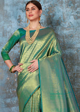 Load image into Gallery viewer, Forest Green Handloom Weave Kanjivaram Silk Saree : Special Wedding Edition Clothsvilla