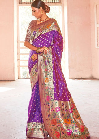 Deep Purple Woven Paithani Silk Saree Clothsvilla