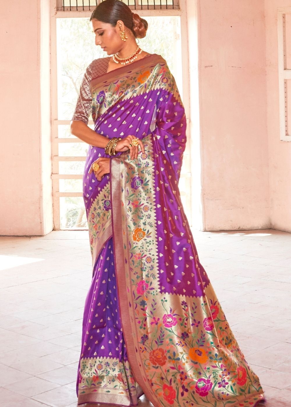 Deep Purple Woven Paithani Silk Saree Clothsvilla
