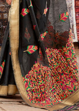 Load image into Gallery viewer, Sable Black Linen Silk Saree with Colorful Weaving work Clothsvilla