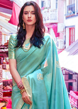 Load image into Gallery viewer, Aqua Blue Designer Wear Woven Banarasi Silk Saree Clothsvilla