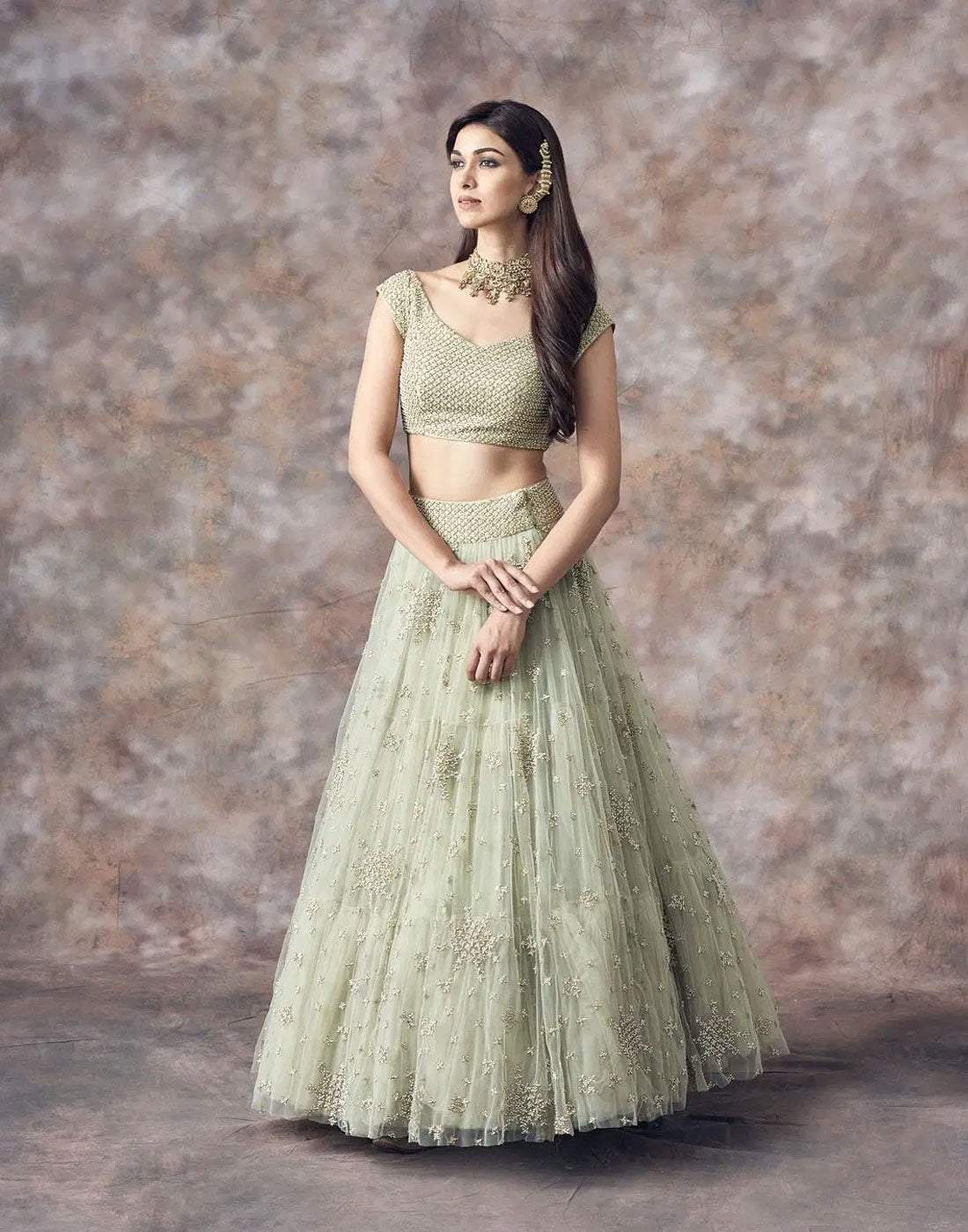 Lehenga Choli In Mint Green Color with Satin Blouse and Dupatta ClothsVilla Main image