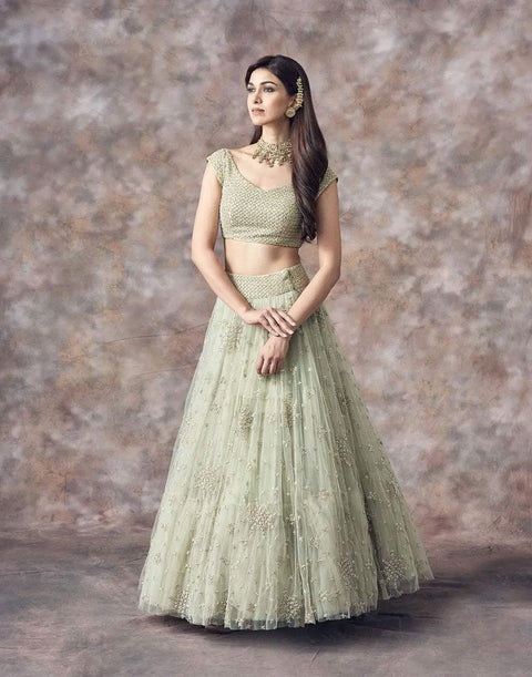 Lehenga Choli In Mint Green Color with Satin Blouse and Dupatta ClothsVilla Main image