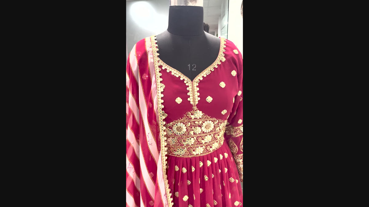 Red Gown in Georgette With Foil Mirror Work
