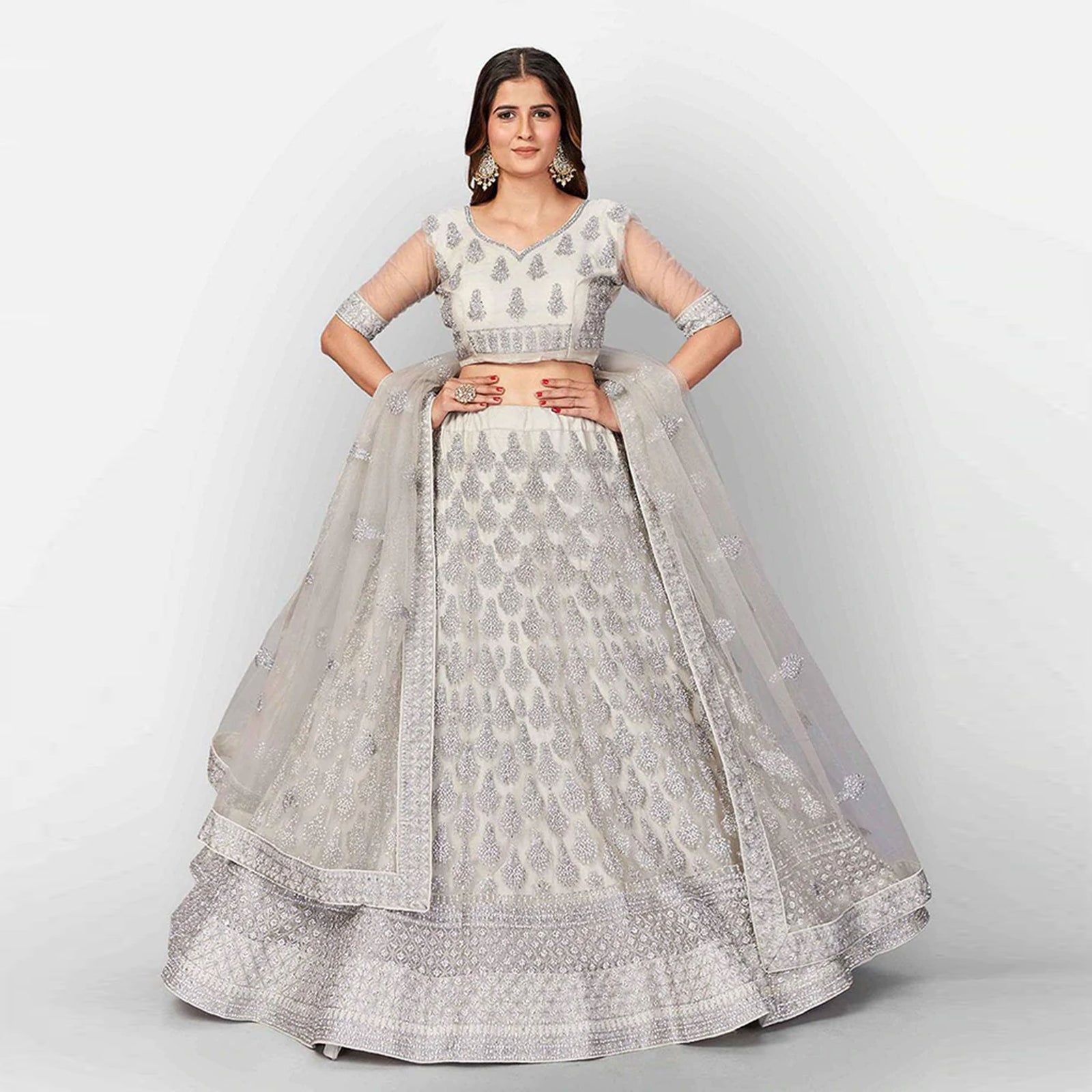 Vanilla Soft Net Thread Lehenga Choli with Sequence and Zari Work ClothsVilla