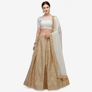Golden Banarasi Lehenga with White Blouse ClothsVilla