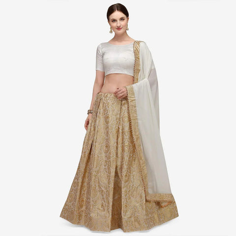 Golden Banarasi Lehenga with White Blouse ClothsVilla Main image
