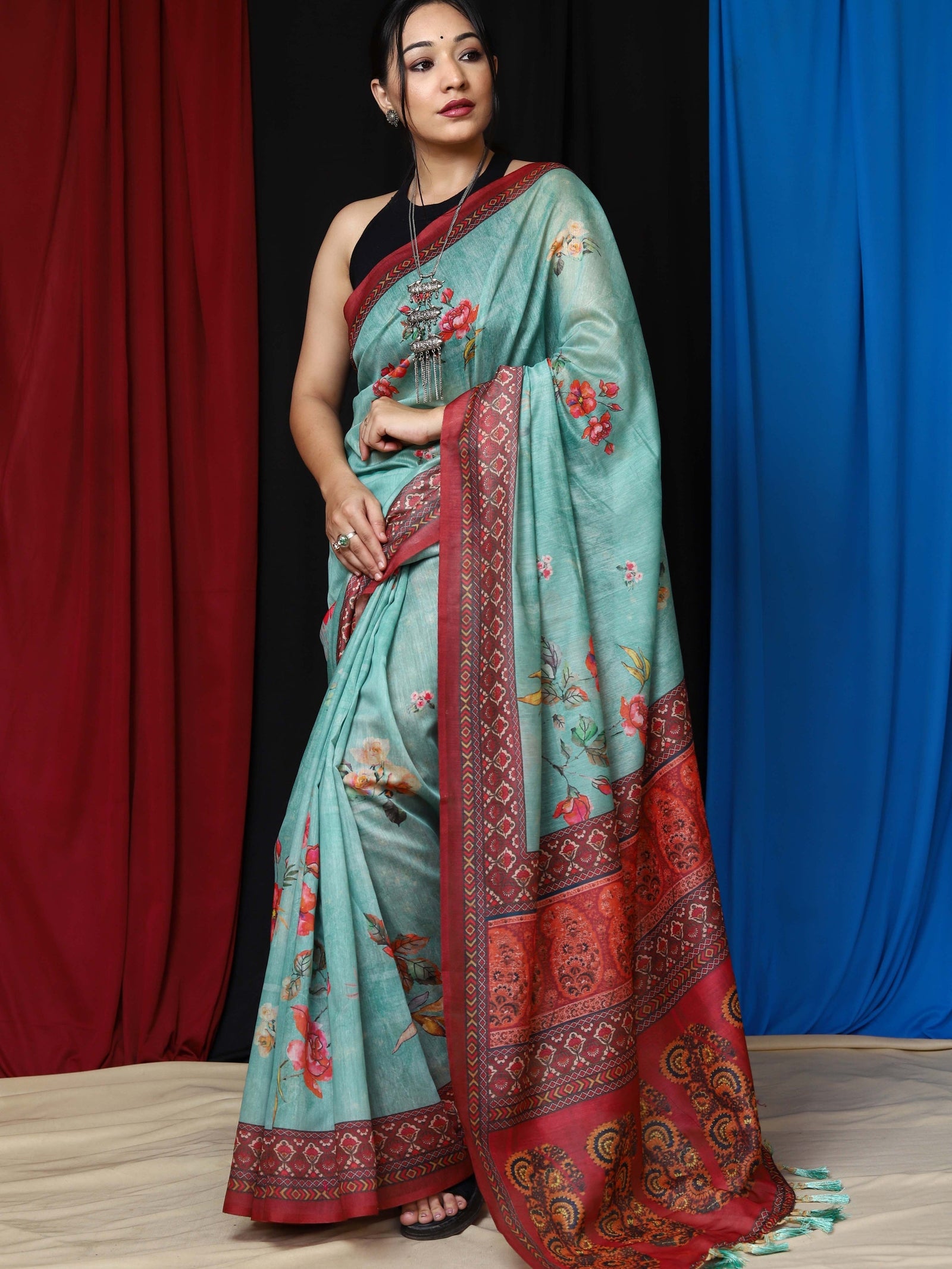 Vaani Cotton Floral Printed Saree Rama Clothsvilla