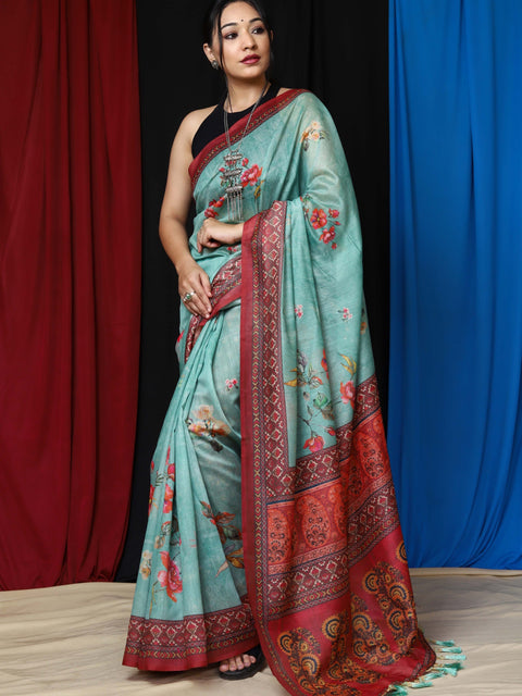 Vaani Cotton Floral Printed Saree Rama Clothsvilla Main image