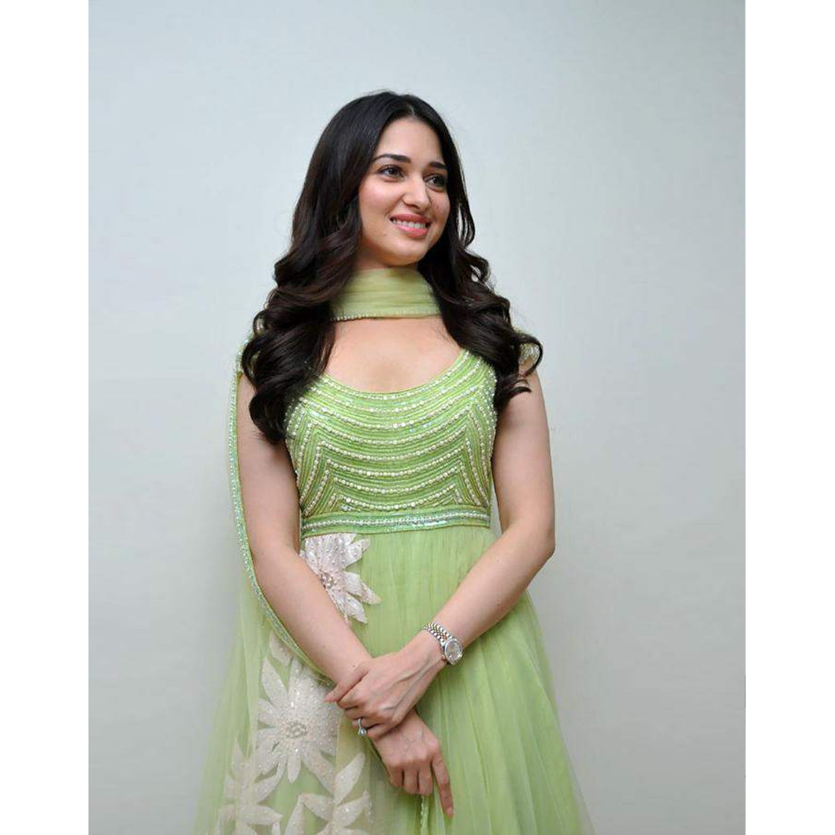 Gorgeous Light Green Thread Embroidered Ready-Made Pleated Gown ClothsVilla